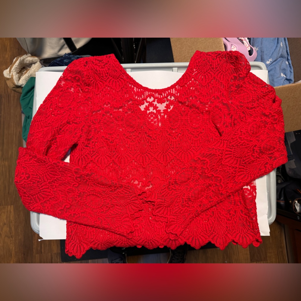 Red Sezane lace blouse size 38